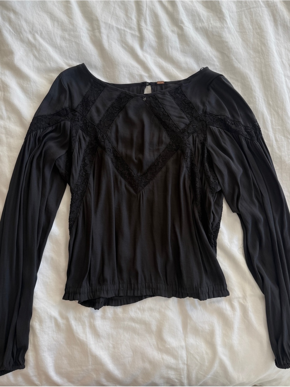 Free People Black Long Sleeve Lace Top